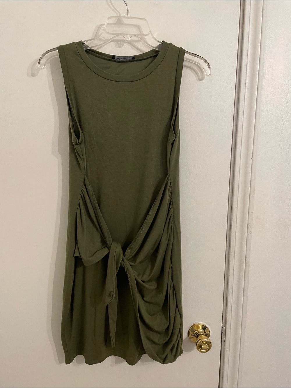 Sleeveless Olive Tie-Front Midi Dress